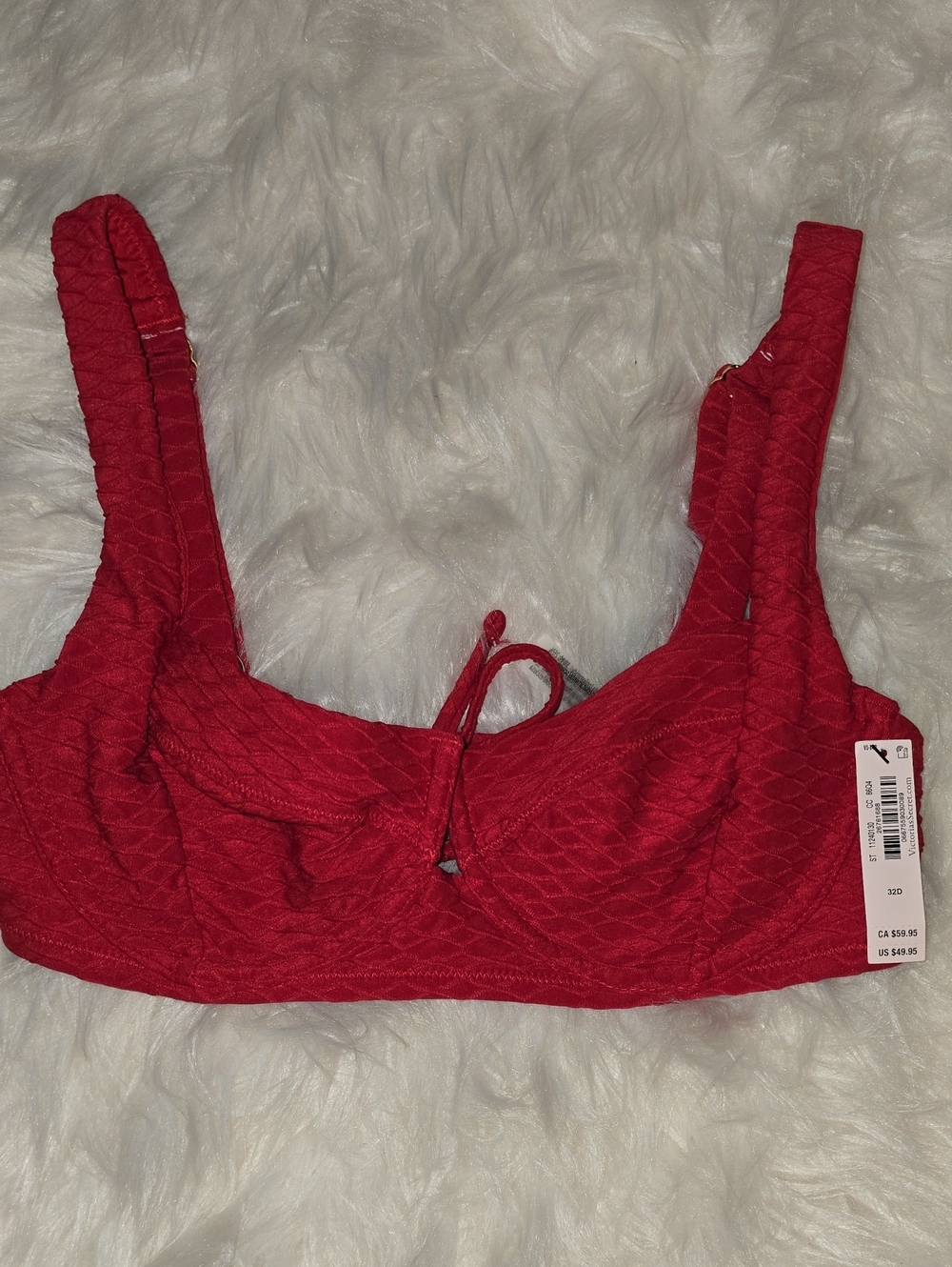 Victoria's Secret Red Textured Bikini Top SIZE 32D NWT